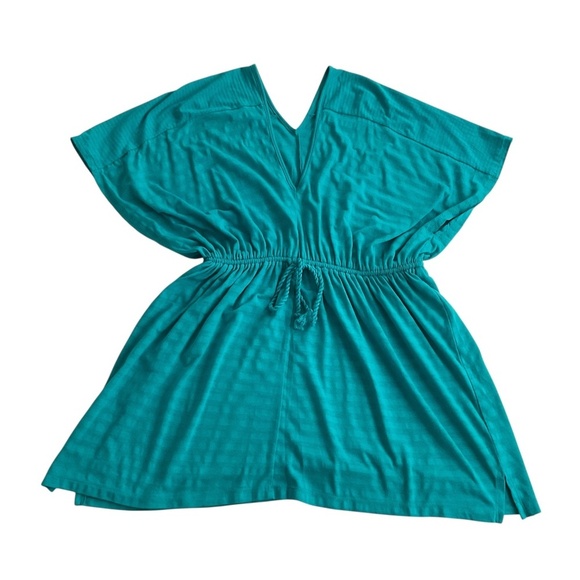 Ann Taylor Loft Cover Up Dress XS Teal Drawstring Waist V-Neck Beach Swim - Picture 1 of 7